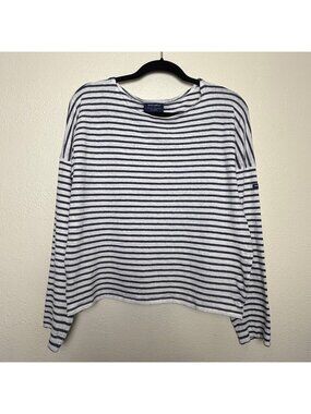 Saint-James Jenni Kayne Navy & White Striped Long Sleeve Cotton Blend Shirt Sz L